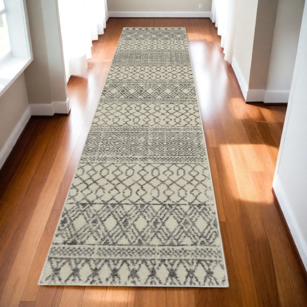 10' Gray Geometric Power Loom Runner Rug