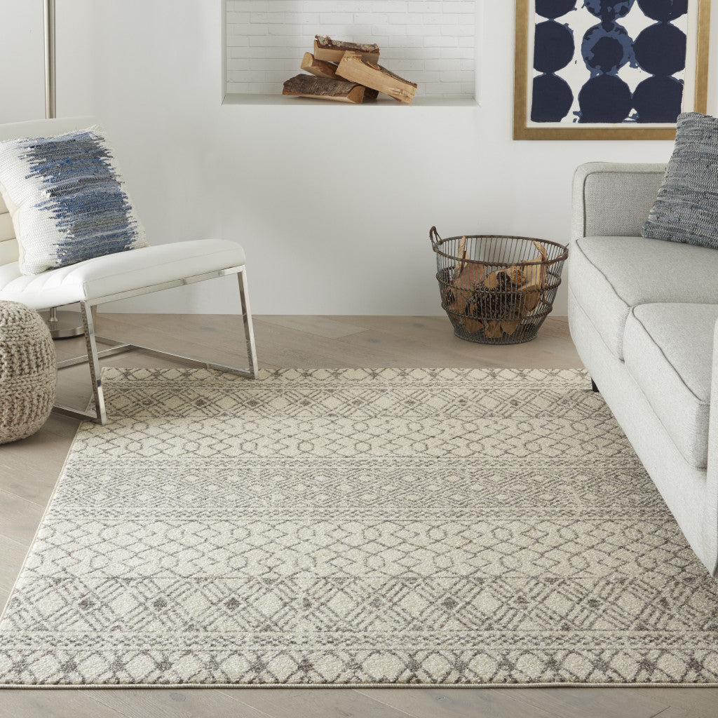 10' Gray Geometric Power Loom Runner Rug