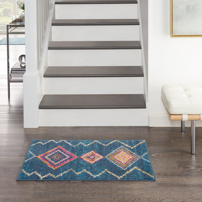 7' X 10' Navy Blue Southwestern Berber Area Rug