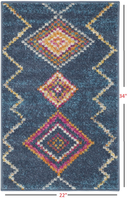 7' X 10' Navy Blue Southwestern Berber Area Rug