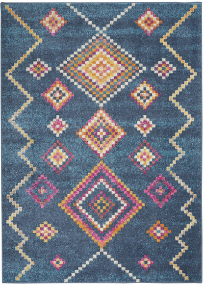 4' X 6' Navy Blue Southwestern Berber Area Rug