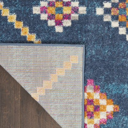 5' X 7' Navy Blue Yellow And Pink Southwestern Distressed Area Rug