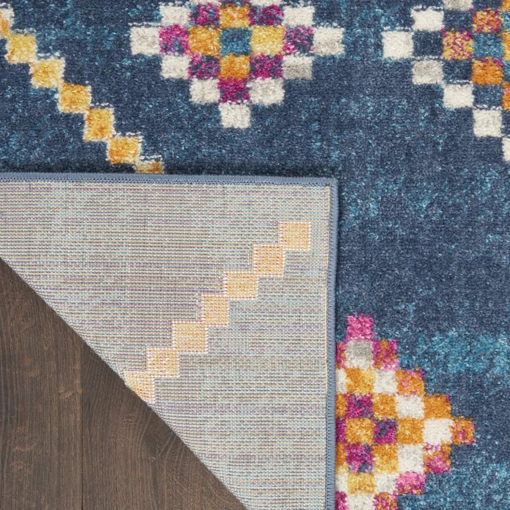 5' X 7' Navy Blue Yellow And Pink Southwestern Distressed Area Rug