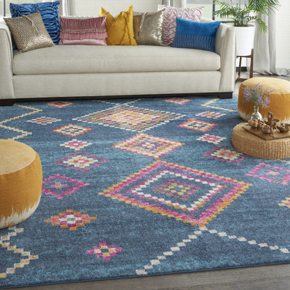 7' X 10' Navy Blue Southwestern Berber Area Rug