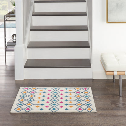 8' Blue And Ivory Geometric Dhurrie Runner Rug