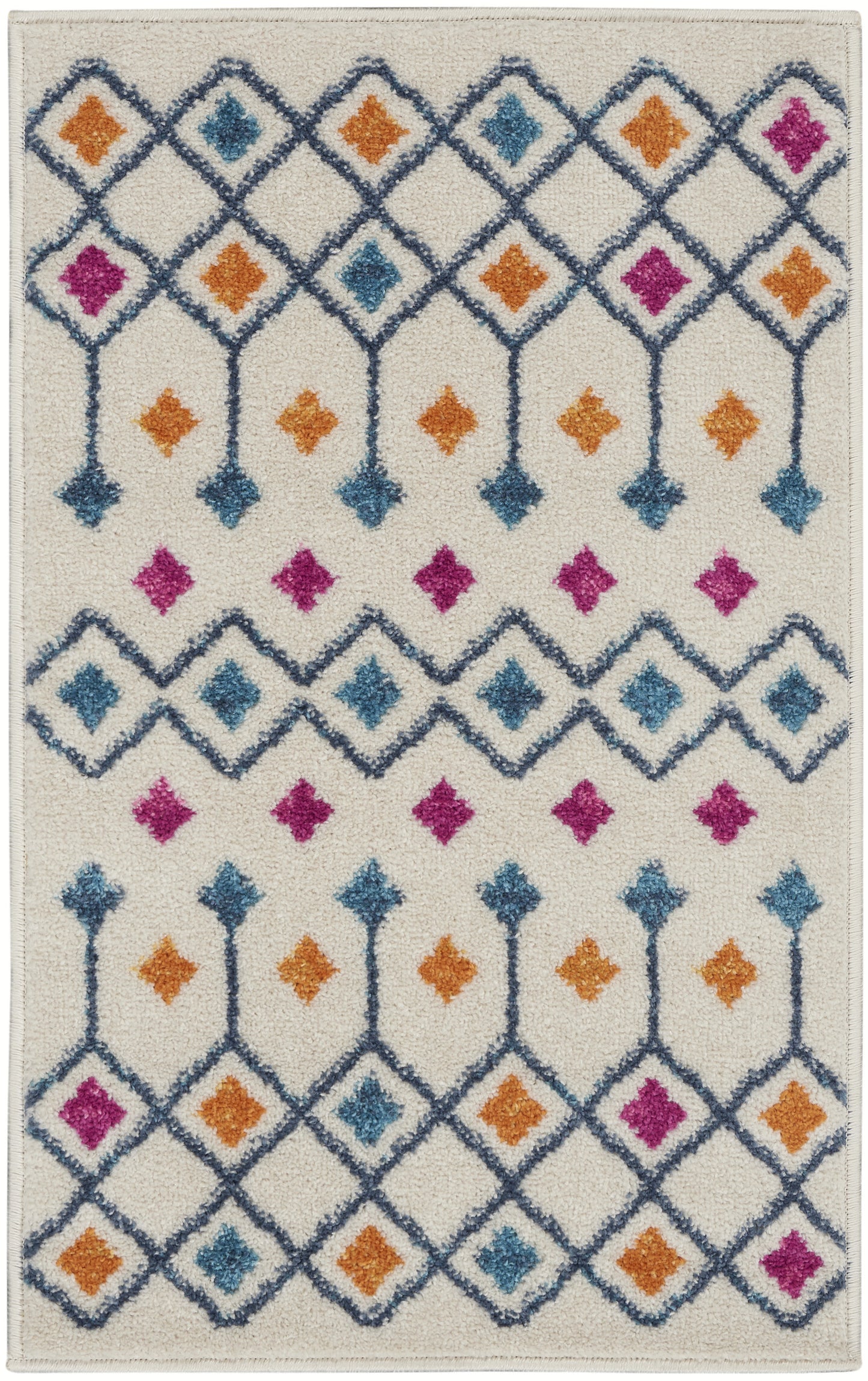 8' Blue And Ivory Geometric Dhurrie Runner Rug