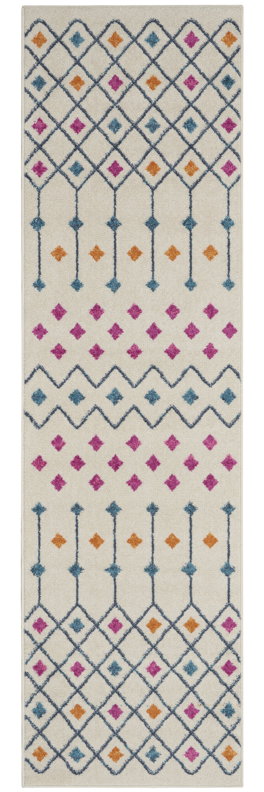 8' Blue And Ivory Geometric Dhurrie Runner Rug