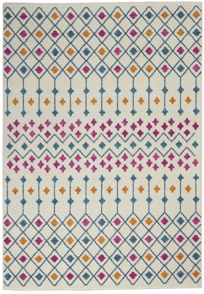 5' X 7' Ivory And Blue Geometric Area Rug
