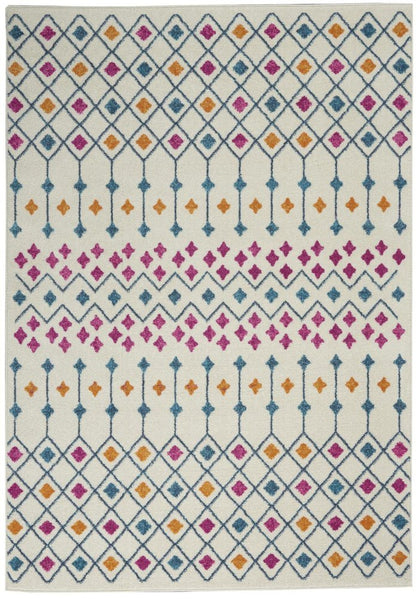 5' X 7' Ivory And Blue Geometric Area Rug