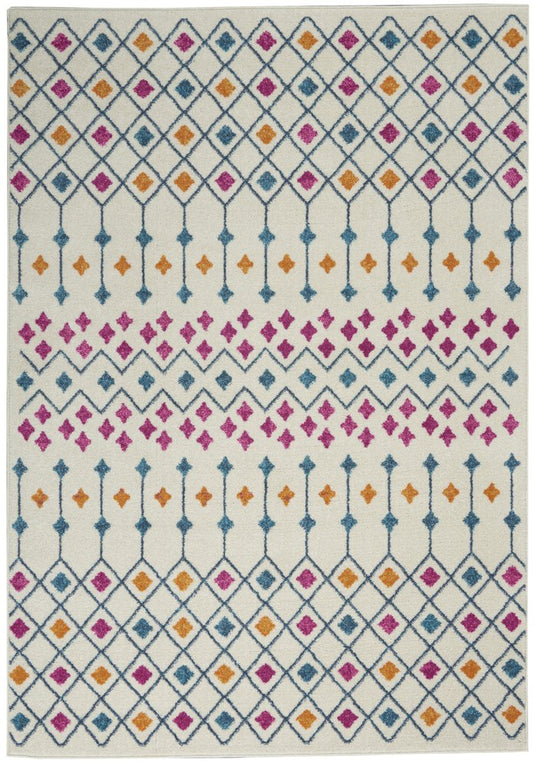 5' X 7' Ivory And Blue Geometric Area Rug