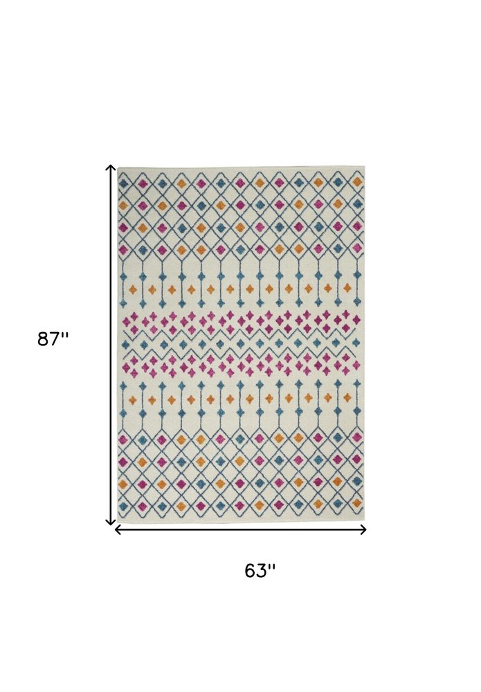 5' X 7' Ivory And Blue Geometric Area Rug