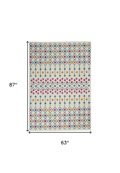 5' X 7' Ivory And Blue Geometric Area Rug