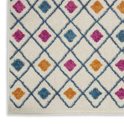 5' X 7' Ivory And Blue Geometric Area Rug