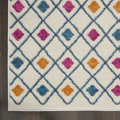 8' Blue And Ivory Geometric Dhurrie Runner Rug