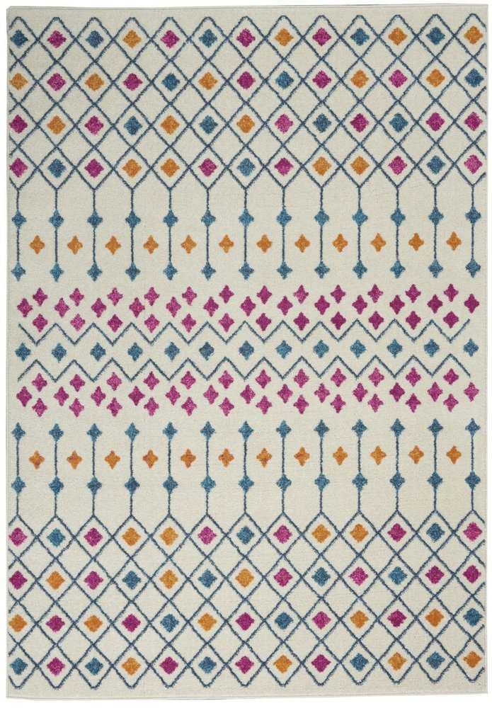 5' X 7' Ivory And Blue Geometric Area Rug