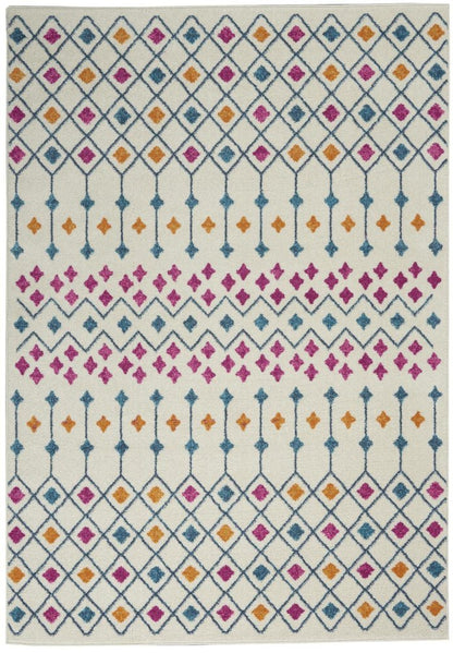5' X 7' Ivory And Blue Geometric Area Rug