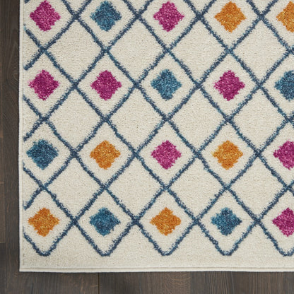 8' Blue And Ivory Geometric Dhurrie Runner Rug