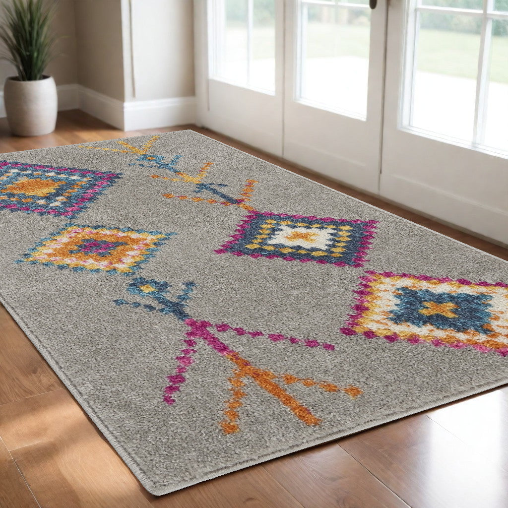 8' X 10' Gray Geometric Berber Area Rug