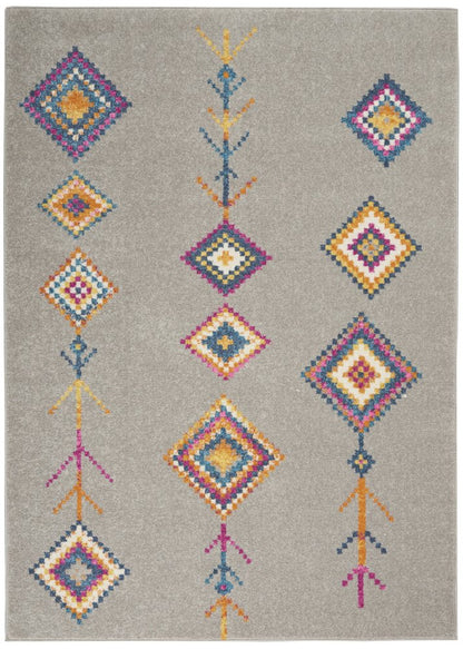 5' X 7' Gray Blue And Orange Tribal Area Rug