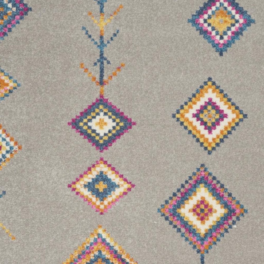 5' X 7' Gray Blue And Orange Tribal Area Rug