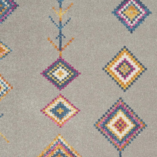 5' X 7' Gray Blue And Orange Tribal Area Rug