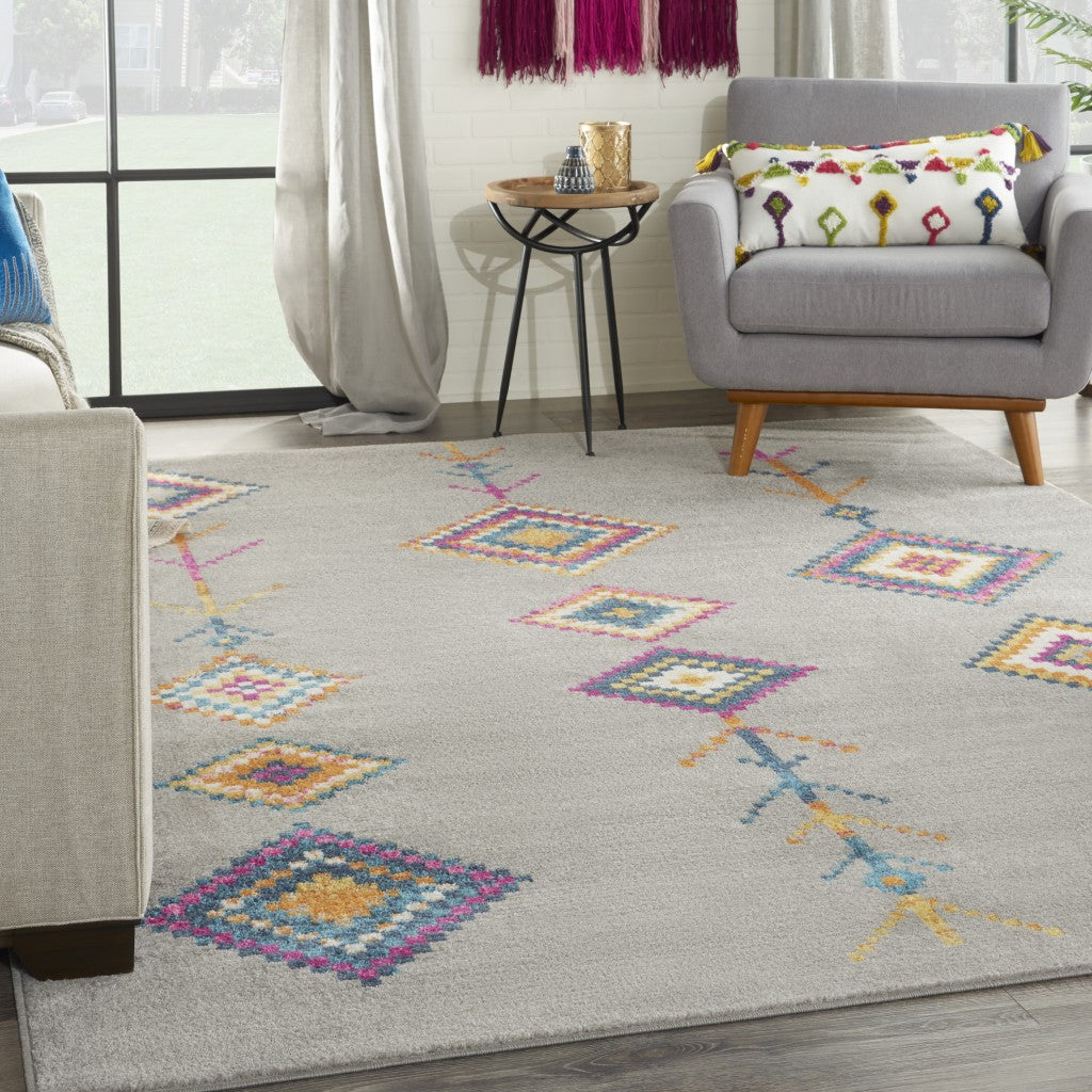 8' X 10' Gray Geometric Berber Area Rug