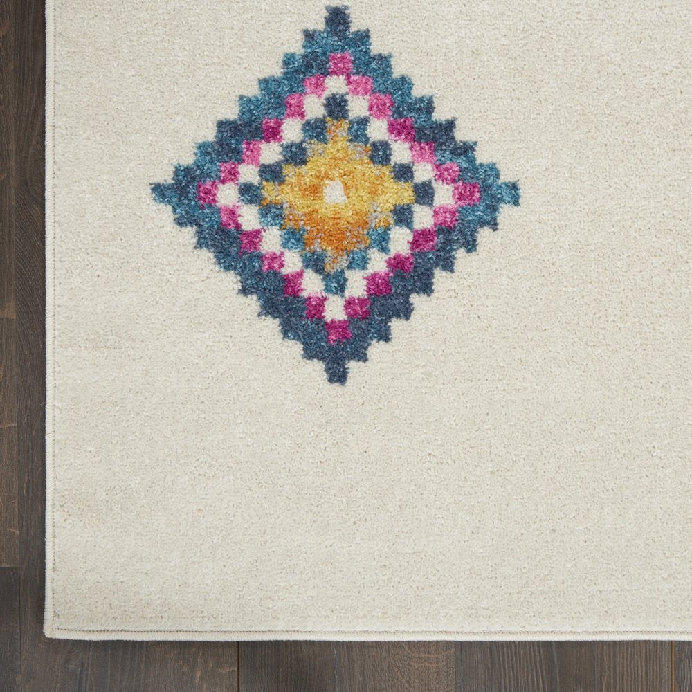 5' X 7' Blue Ivory And Pink Geometric Area Rug