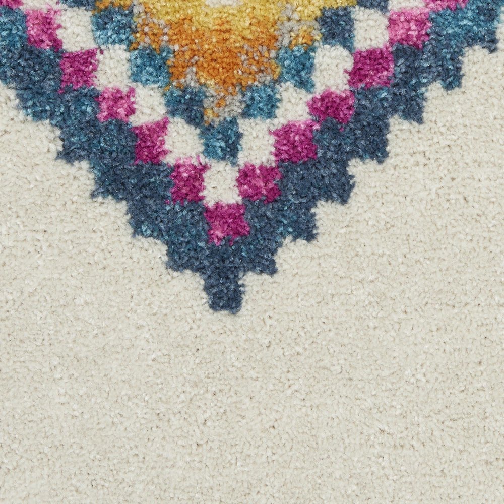 5' X 7' Blue Ivory And Pink Geometric Area Rug