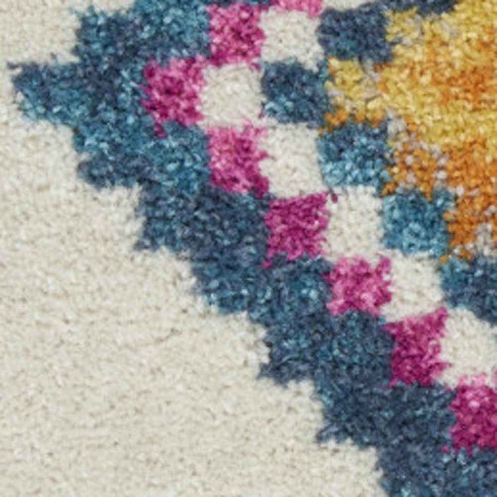 5' X 7' Blue Ivory And Pink Geometric Area Rug