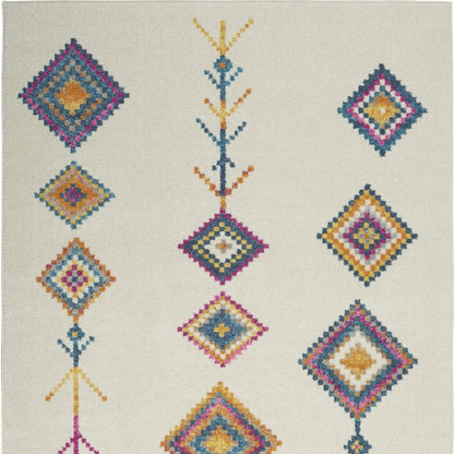 5' X 7' Blue Ivory And Pink Geometric Area Rug
