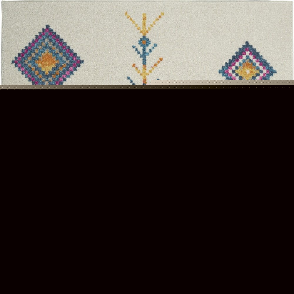 5' X 7' Blue Ivory And Pink Geometric Area Rug