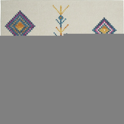 5' X 7' Blue Ivory And Pink Geometric Area Rug
