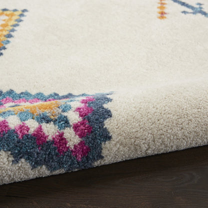5' X 7' Blue Ivory And Pink Geometric Area Rug