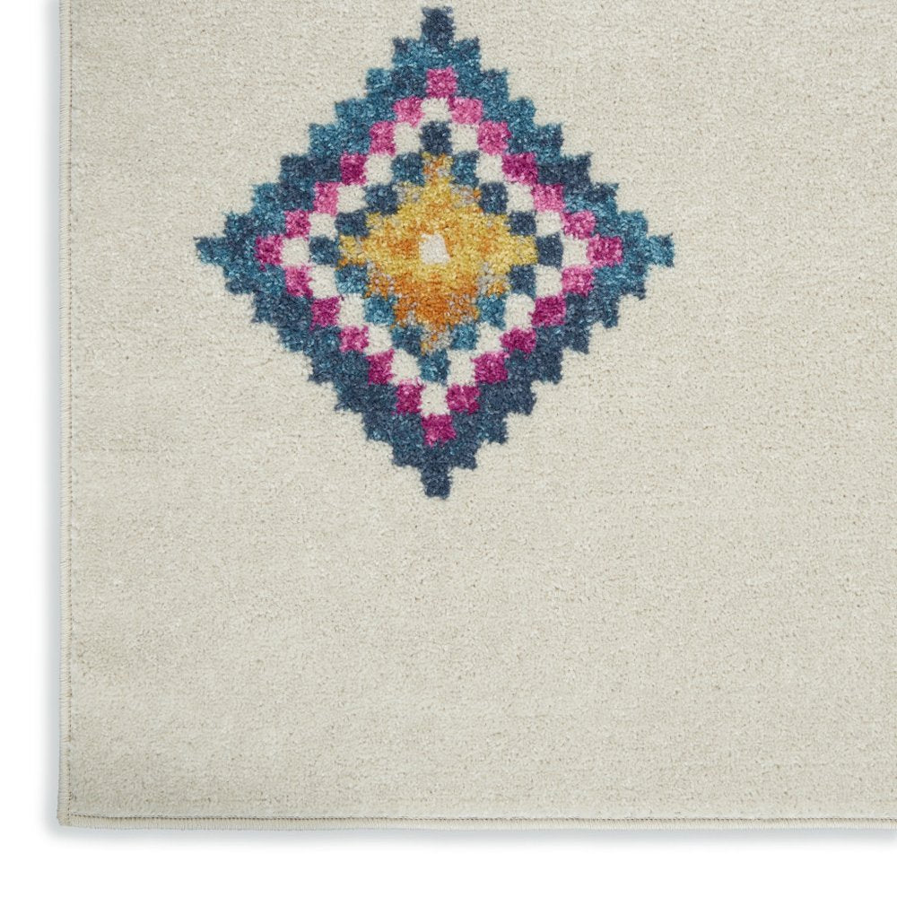 5' X 7' Blue Ivory And Pink Geometric Area Rug
