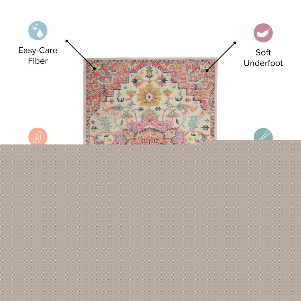 5' X 7' Blue Ivory And Pink Geometric Area Rug