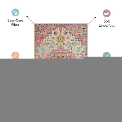 5' X 7' Blue Ivory And Pink Geometric Area Rug