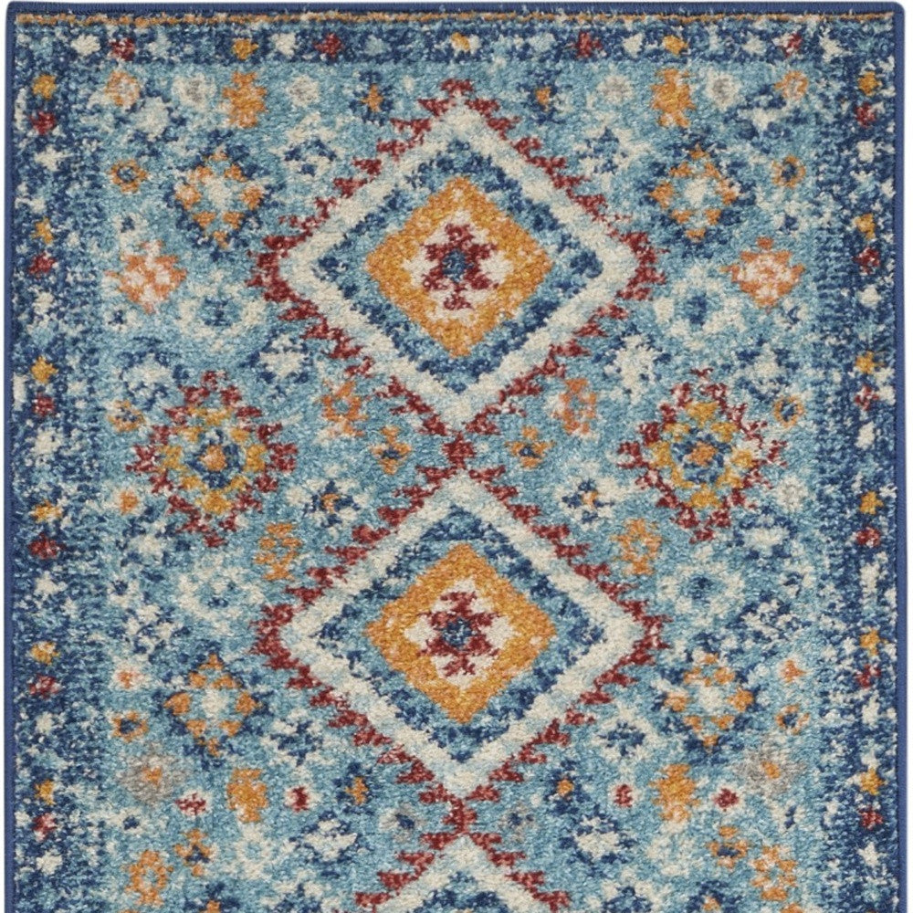 5' X 7' Blue And Orange Geometric Dhurrie Area Rug