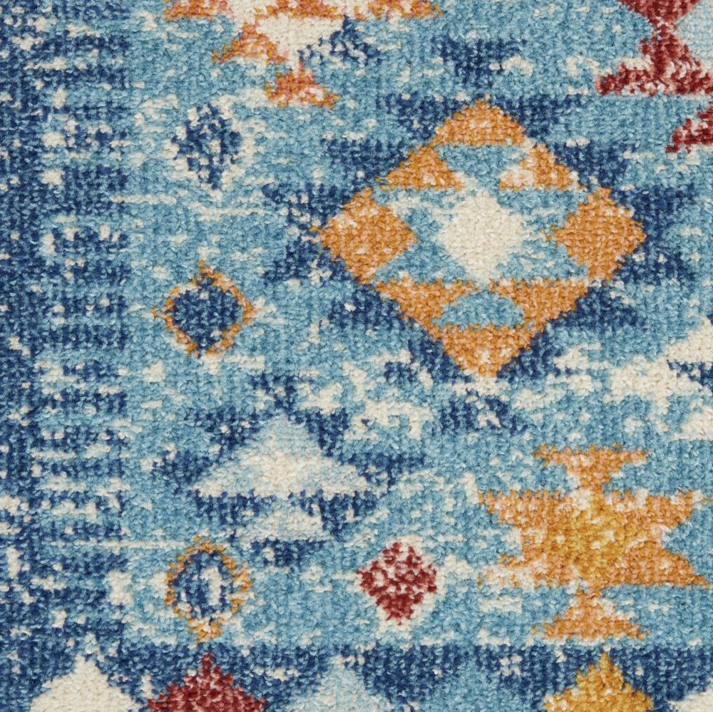 8' Blue And Orange Geometric Runner Rug