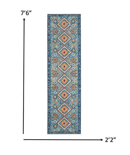 5' X 7' Blue And Orange Geometric Dhurrie Area Rug