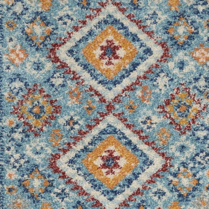 5' X 7' Blue And Orange Geometric Dhurrie Area Rug