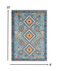 5' X 7' Blue And Orange Geometric Dhurrie Area Rug