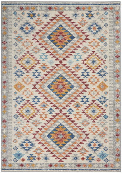 5' X 7' Gray And Ivory Geometric Dhurrie Area Rug