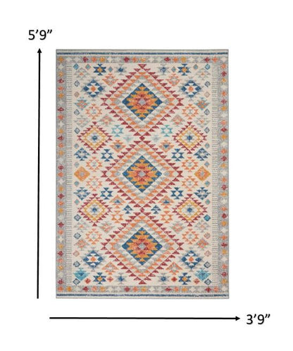 5' X 7' Gray And Ivory Geometric Dhurrie Area Rug