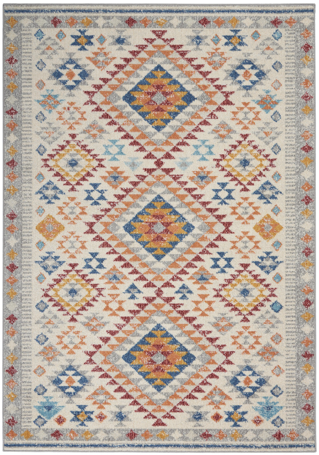 5' X 7' Gray And Ivory Geometric Dhurrie Area Rug