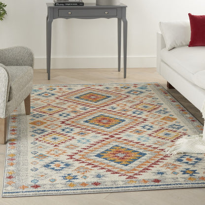 5' X 7' Ivory And Blue Geometric Area Rug