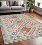 5' X 7' Ivory And Blue Geometric Area Rug