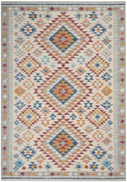 5' X 7' Ivory And Blue Geometric Area Rug