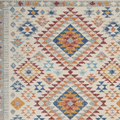 5' X 7' Ivory And Blue Geometric Area Rug