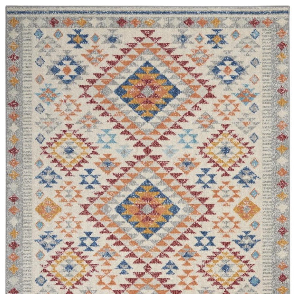 5' X 7' Ivory And Blue Geometric Area Rug