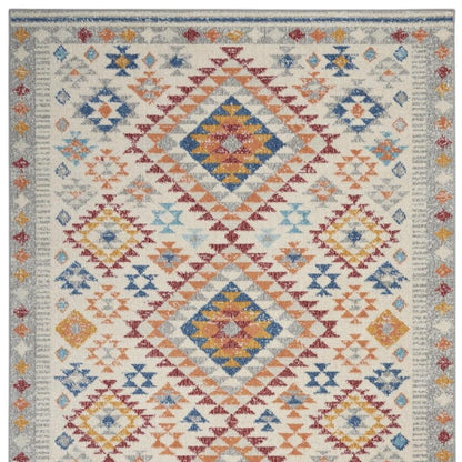 5' X 7' Ivory And Blue Geometric Area Rug